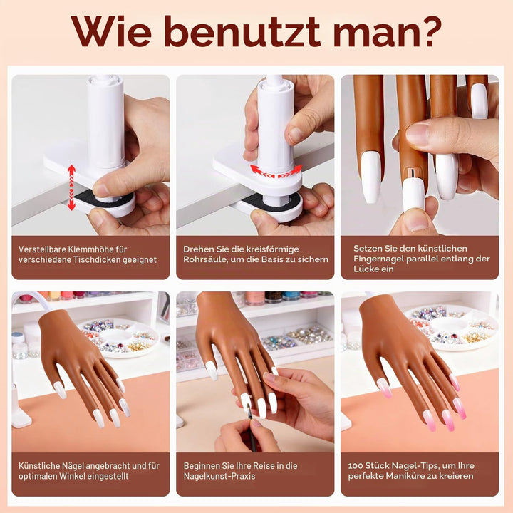 Acryl Nagel Set mit Übungshand &amp; 100 Ersatznägeln – Profi Nail Art Kit für künstliche Nägel, Nagelve