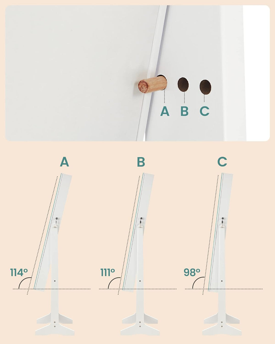 SONGMICS Schmuckschrank, Spiegelschrank stehend, mit 2 separaten Make-up Organizern, rahmenloser Gan