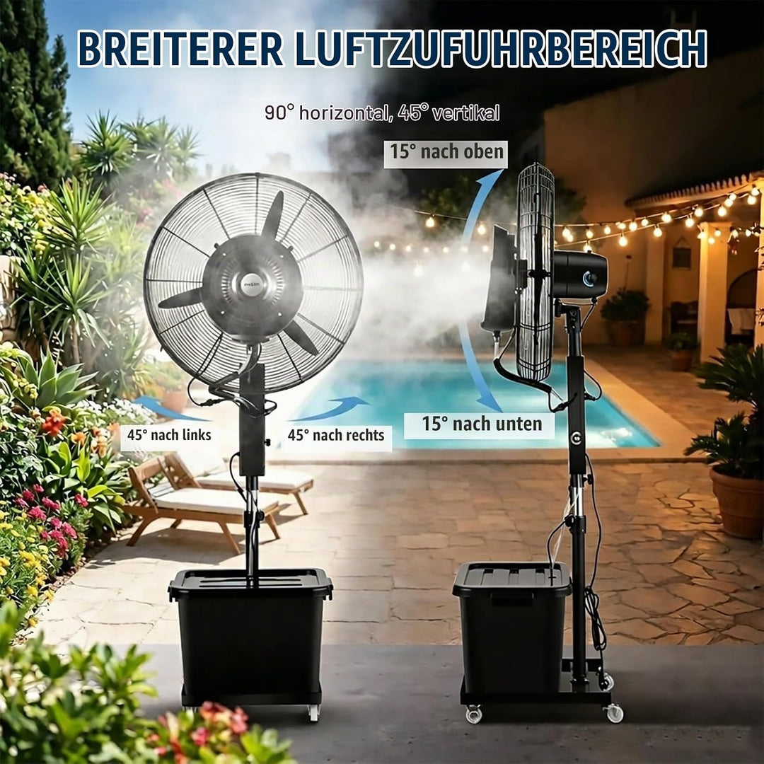Ventilator für innen und aussen mit Sprühsystem, Nebelventilator Industrie mit 42L Wassertank, 3 Ges
