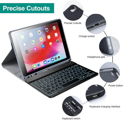 Schutzhülle mit spanischer Tastatur für iPad 10,2 Zoll, 9. Generation 2021/8th Gen 2020/7th Gen 2019