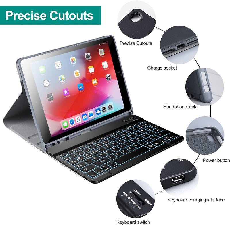 Schutzhülle mit spanischer Tastatur für iPad 10,2 Zoll, 9. Generation 2021/8th Gen 2020/7th Gen 2019