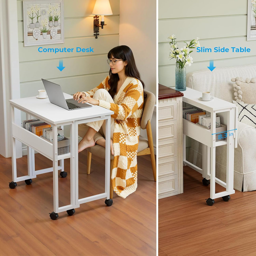 GreenForest Kleiner Schreibtisch Klappbar, 63 cm Klappschreibtisch mit Rollen, Einfache Montage Klap