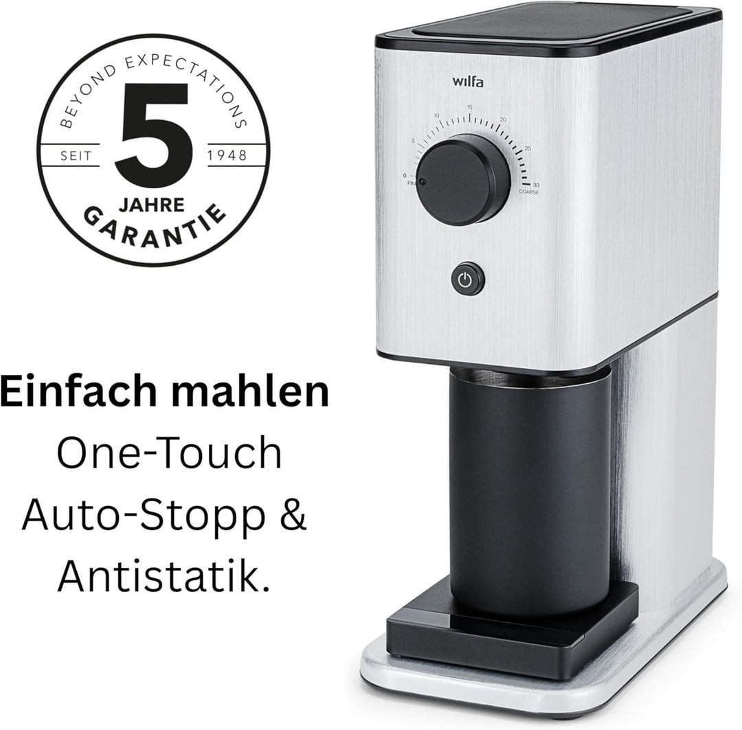 Wilfa ZENSE ALUX Kaffeemühle - 30 Mahlgrade - 40mm Edelstahl-Flachmahlwerk - Antistatik - luftdicht