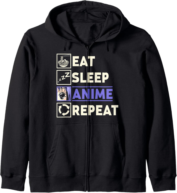 Essen Schlafen Anime Wiederholen Manga Ramen Lustiges Anime Kapuzenjacke
