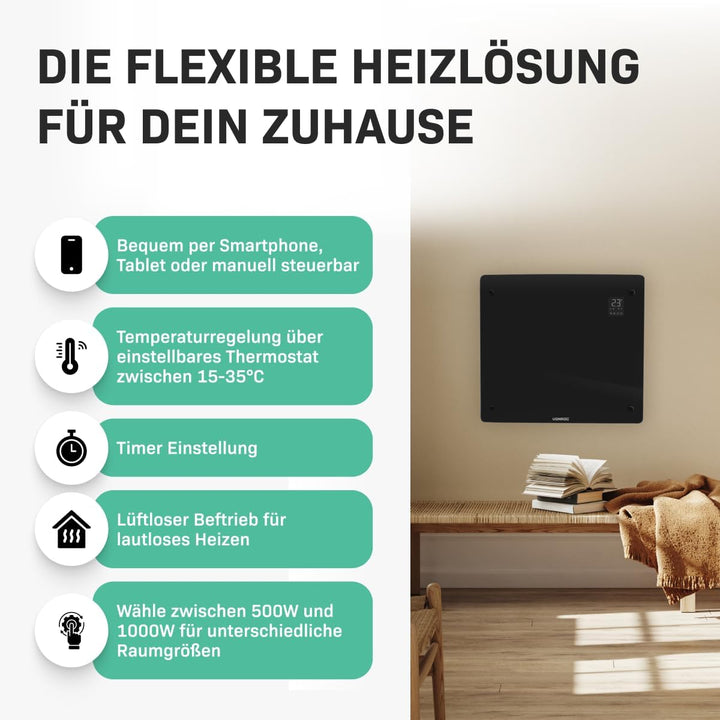 VONROC Elektroheizung, Konvektor-Heizung - Energiesparende elektrische Heizung bis 12m2 - Wand-/Bode