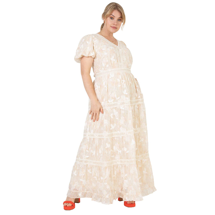 Lovedrobe Damen Ladies Plus Size Summer Dress for Women Curve Puffed Short Sleeve Maxi V-Neckline Fl