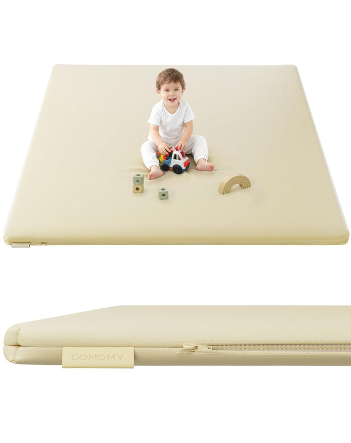 COMOMY Veganes Leder Krabbelmatte Baby, 127x127x3 cm Krabbeldecke für Baby, Extra Dicke und Weiche S