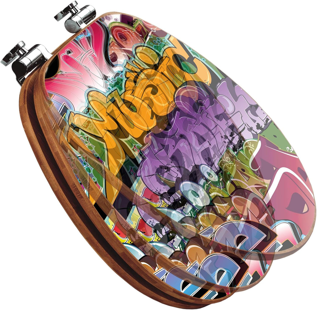 banjado® Design WC Sitz Bambus Absenkautomatik mit Motiv Graffiti/Toilettendeckel mit Absenkautomati