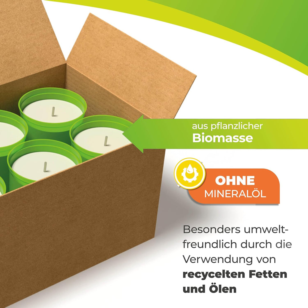 Bio Green 6er-Set Ökologische Kerzen aus Biomasse für Frostwächter „Firefly“ | ca. 42 Stunden Brennd