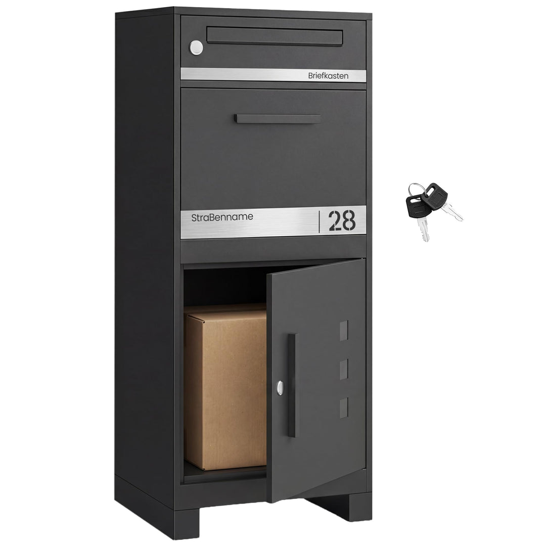 SONGMICS Paketbox, Paketbriefkasten, Briefkasten mit Paketfach, personalisiert, Paketkasten XXL, für