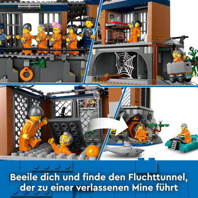 LEGO City Polizeistation auf der Gefängnisinsel, Polizei-Spielzeug mit Hubschrauber, Boot und Hai, S