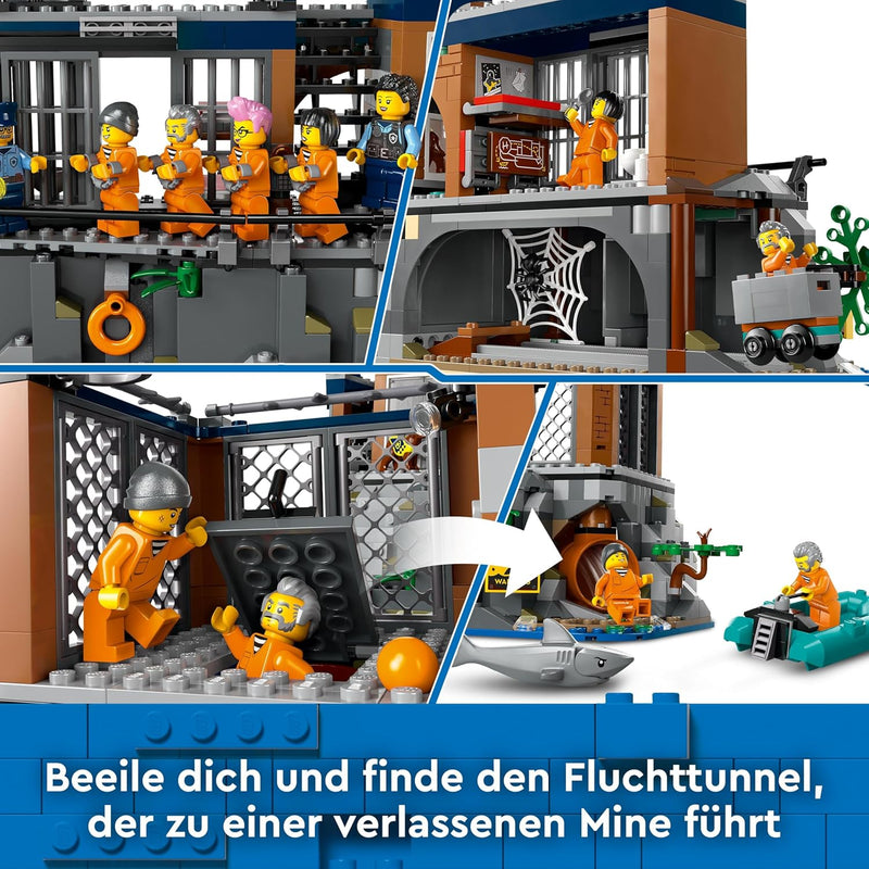 LEGO City Polizeistation auf der Gefängnisinsel, Polizei-Spielzeug mit Hubschrauber, Boot und Hai, S