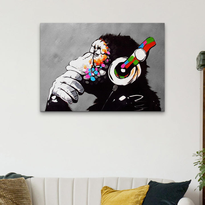 Giallobus - Gemälde - Banksy - - Standardleinwand - 140x100-02 - DJ Affe - Bereit zum Aufhängen - Mo