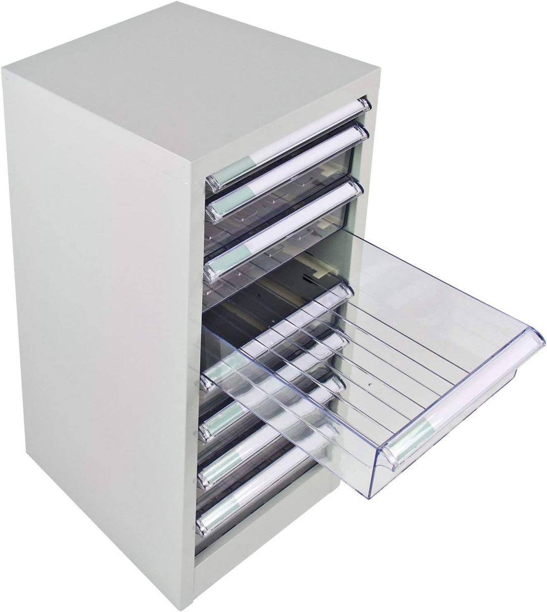 PROREGAL Schubladencontainer Kobra mit 8 transparenten PVC-Schubladen | HxBxT 74x28x34cm | Lichtgrau