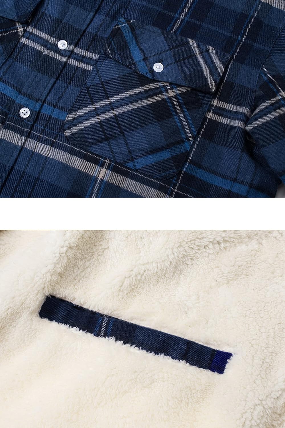 TACVASEN Herren Fleece Thermohemd Warm Flanellhemd Holzfällerhemd Winter Innenfleece Jacke S Blau Gr