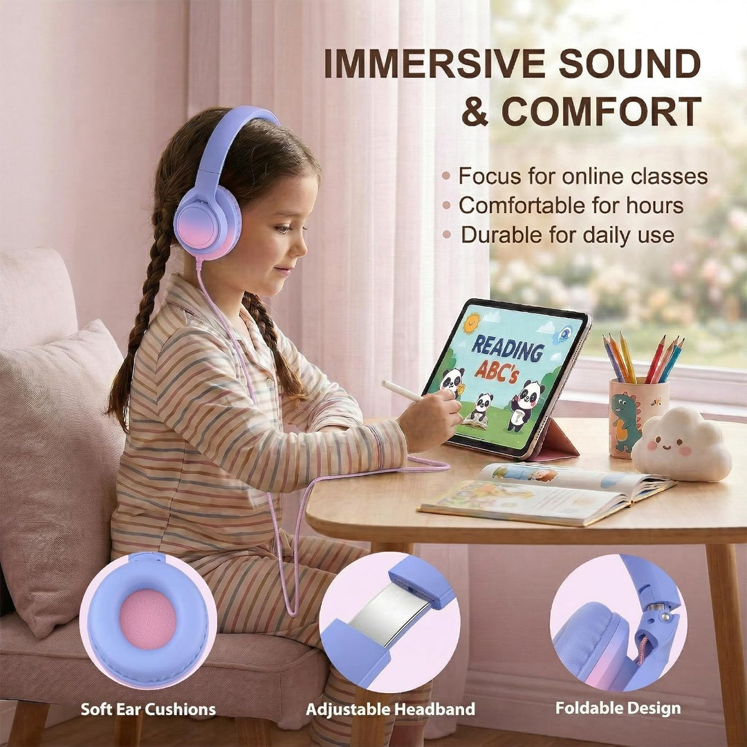 Kinder-Over-Ear-Kopfhörer, 85/94 dB, Mikro, USB-C-Adapter, Pink | 85/94-dB-Lautstärkeregelung, faltb