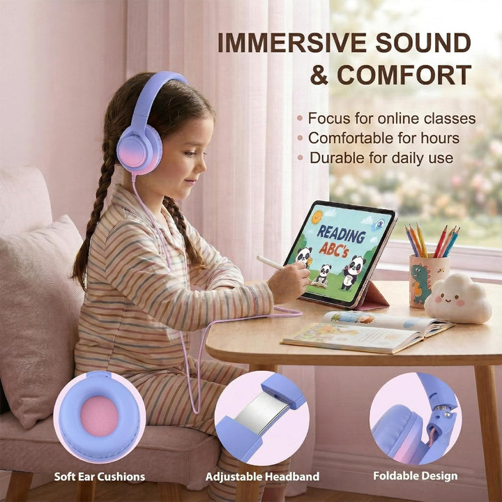 Kinder-Over-Ear-Kopfhörer, 85/94 dB, Mikro, USB-C-Adapter, Pink | 85/94-dB-Lautstärkeregelung, faltb