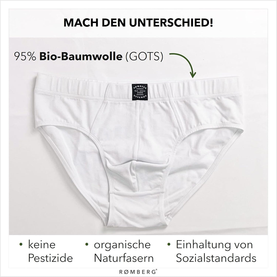 Romberg Herren Unterhose, klassischer Slip, 6er Pack aus nachhaltiger Bio-Baumwolle (GOTS Zertifizie