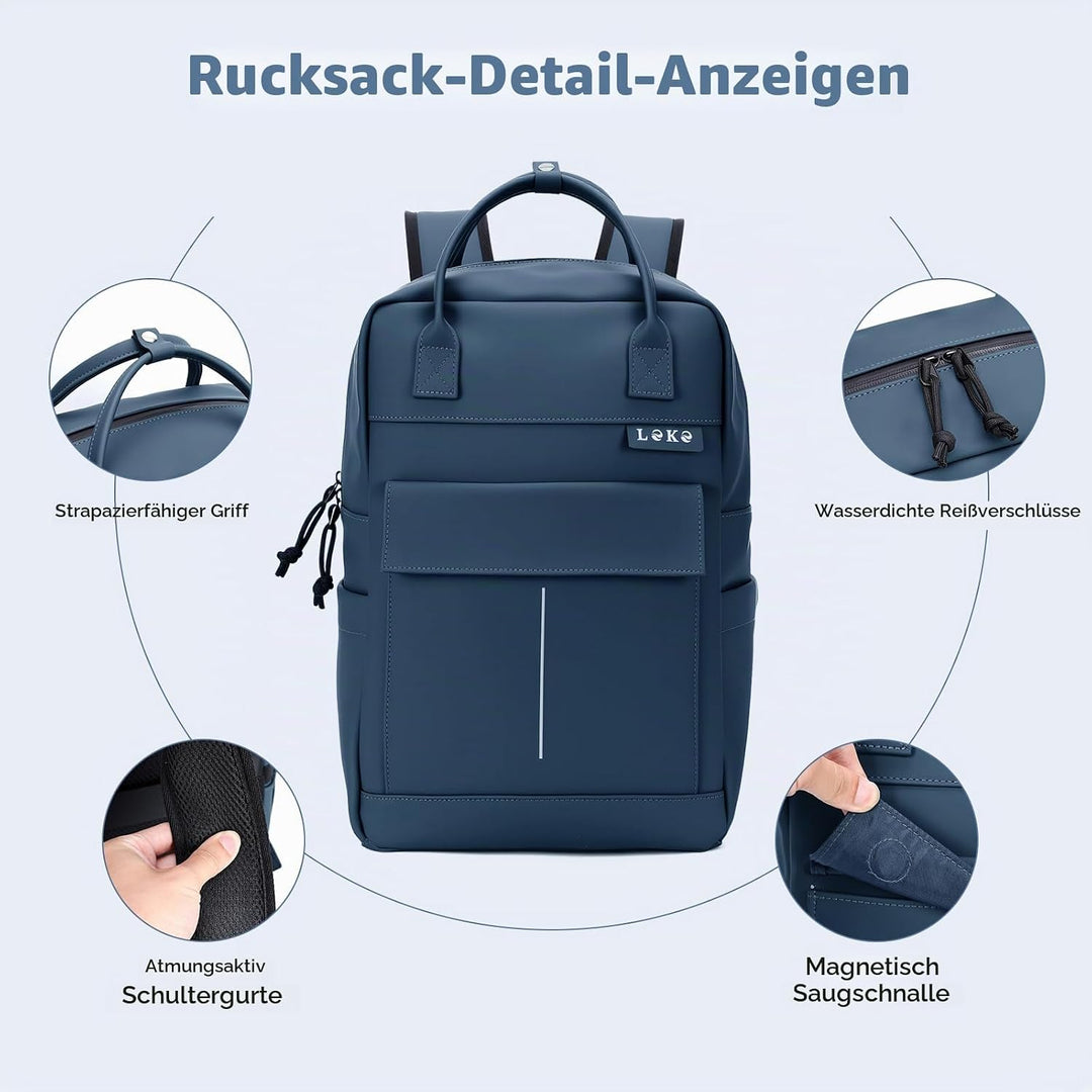 Rucksack Wasserdicht Damen Herren, 15,6 Zoll Leder Laptop Schulrucksack mit Laptopfach, Gross Reiser