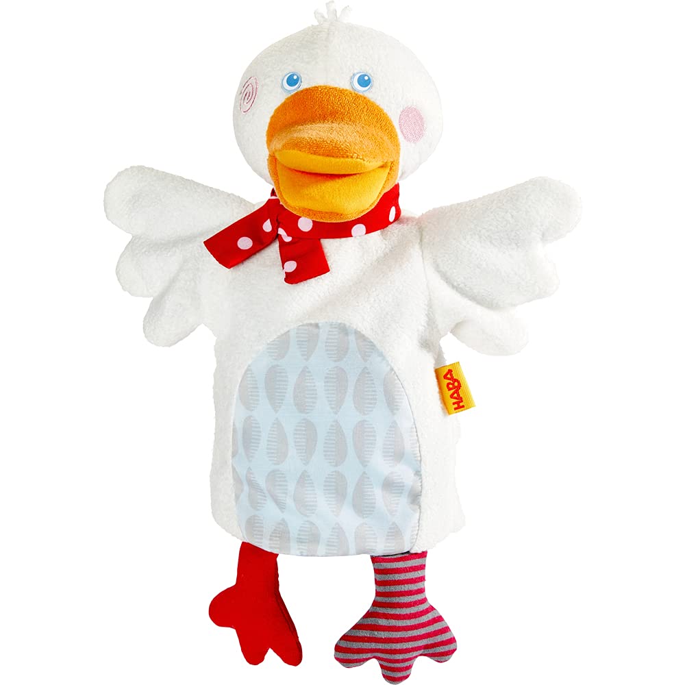 HABA 303137 - Handpuppe Gans Putzig , Puppe für Kasperletheater und Rollenspiele , Kuscheltier und H