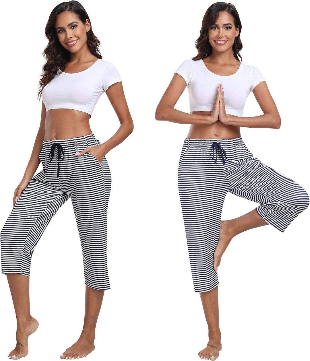 MoFiz Damen Schlafanzughose 3/4 Lang Schlafhose Modal Nachtwäsche Weich Pyjamahose Freizeithose mit
