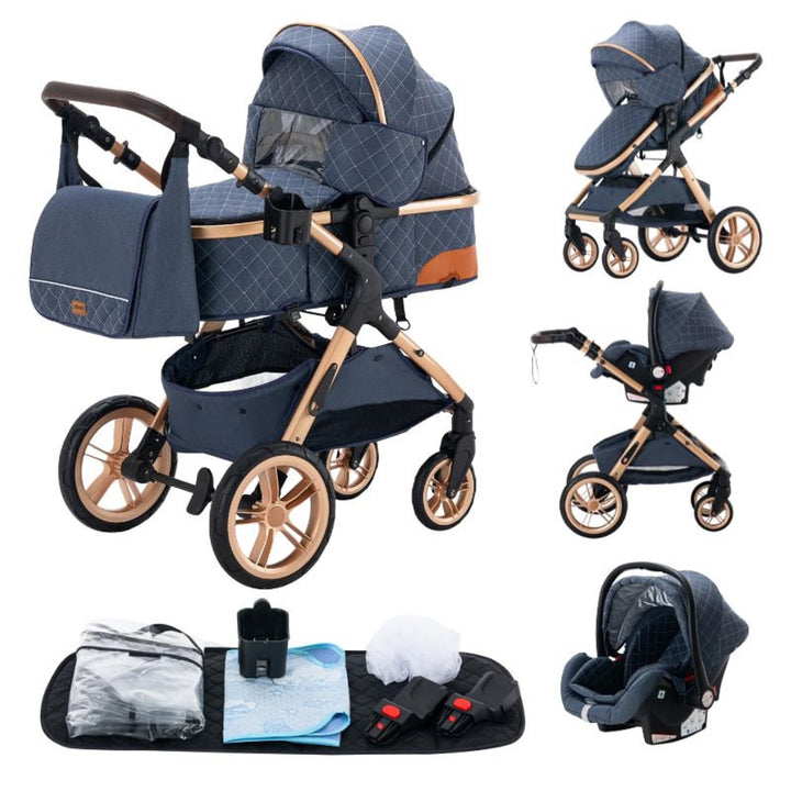 GLOKID Kinderwagen 3 in 1,Reisesysteme, Babywanne,Buggy&amp;Sportsitz,Tragbarer,Voll-Gummireifen,Mit Ein