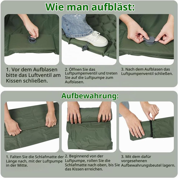 AUYAO Selbstaufblasend Camping Isomatte Schlafmatte, Ultraleichte Luftmatratze mit Fusspumpe, 190 x