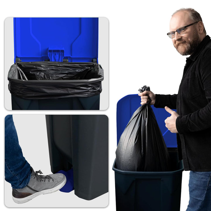 Floordirekt Mülleimer 50 Liter, blauer Deckel, Abfalleimer für Küche und Büro, Mülltrennsystem, Tret