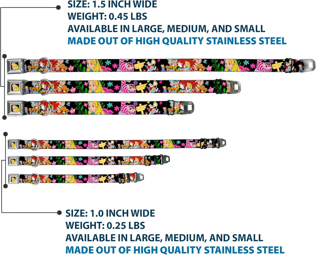 Buckle-Down Seatbelt Buckle Dog Collar - Alice's Encounters in Wonderland - 1" Wide - Fits 9-15" Nec
