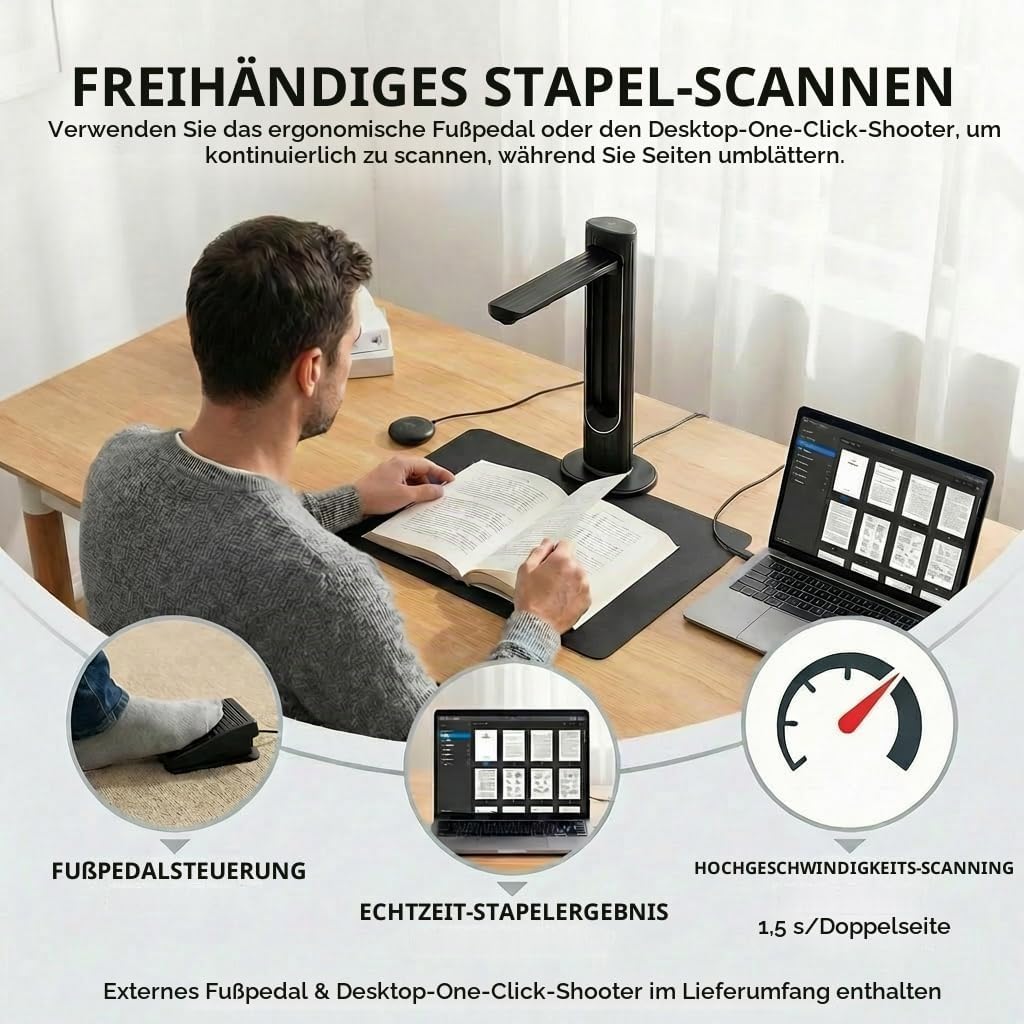 A3 Tragbarer Dokumentenscanner: 23MP Hochauflösende Kamera Auto-Flatten Laser-Positionierung Kompati