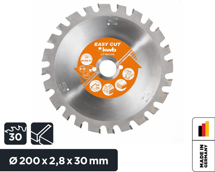 kwb Kreissägeblatt 200 x 30 mm, Made in Germany, Nagelfest, für Holz mit Metallresten, Universal Säg