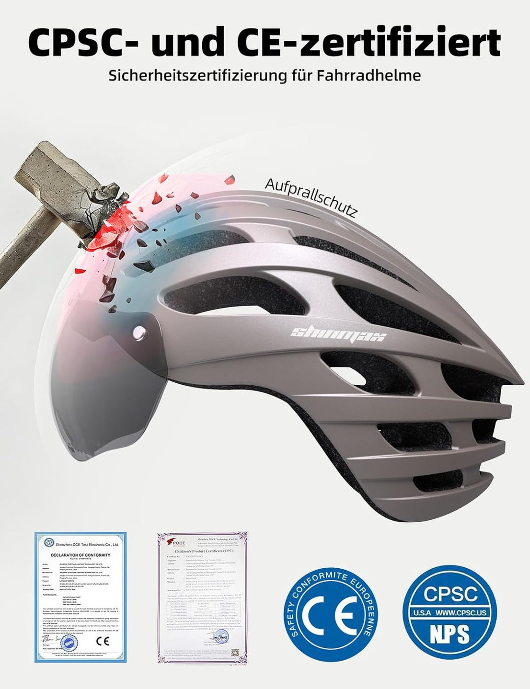 Shinmax Fahrradhelm Herren Damen mit Visier, Magnetischer Abnehmbarer Schutzbrille und USB-Aufladung