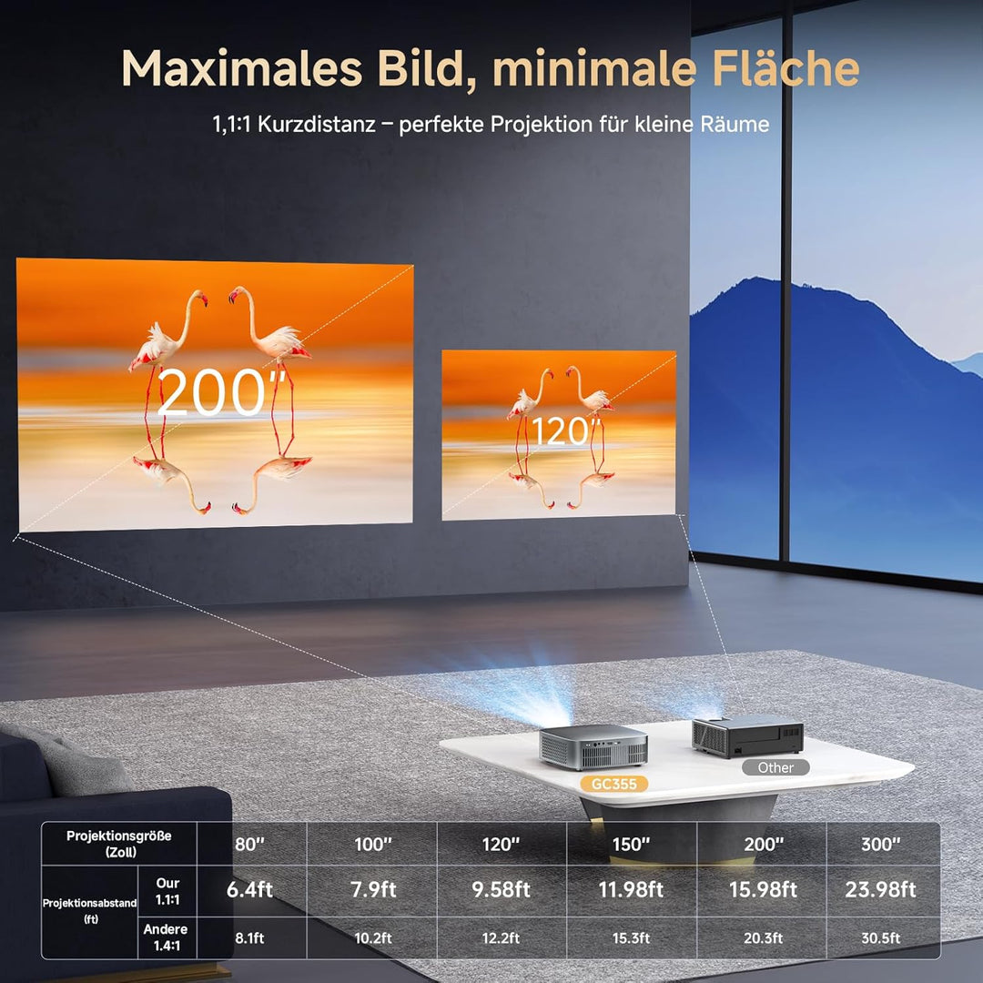 Smart Beamer 4K kompatibel mit Netflix &amp; Dolby Audio, KOGATA Kurzdistanz Projektor mit Autofokus &amp; 6