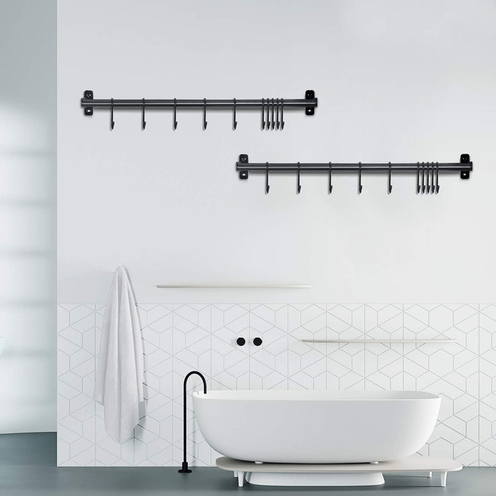 KINGRACK Küchenhalter, Hängeleiste mit 10 beweglichen S Haken, 110CM x 1, Schwarz, Stahl, Modern, 22