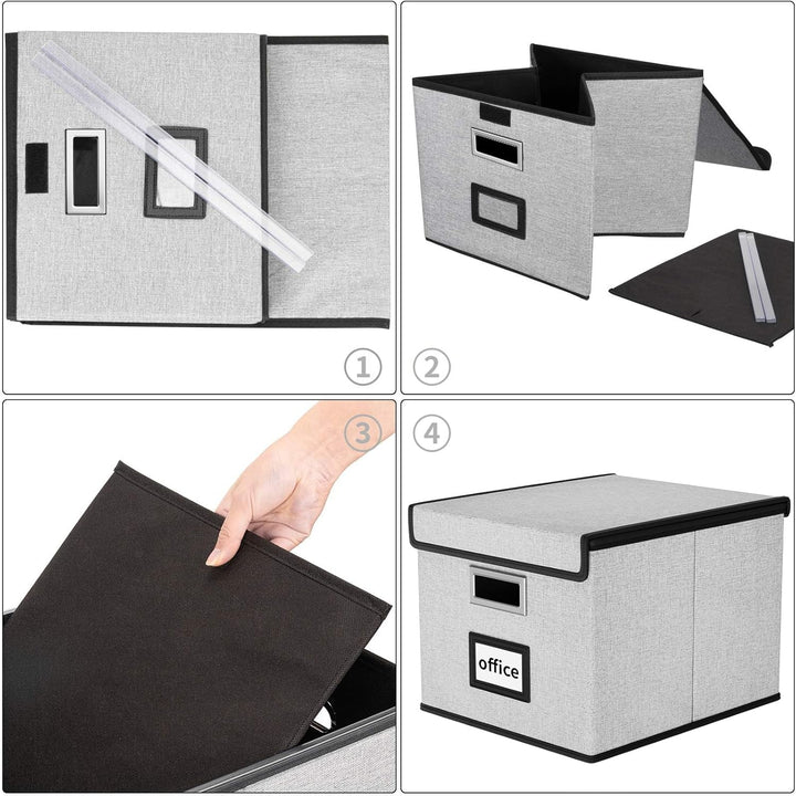 FINEW Faltbare Aufbewahrungsbox mit Deckel, Stilvolle Aufbewahrungsbox in Leinenoptik, 38.5 × 33 × 3