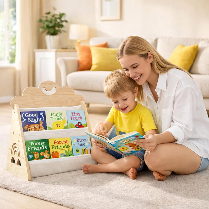 Bücherregal Kinder Holz, Montessori Bücherregal Bücherkiste Kinder für Leseecke, Kinderbücherregal,