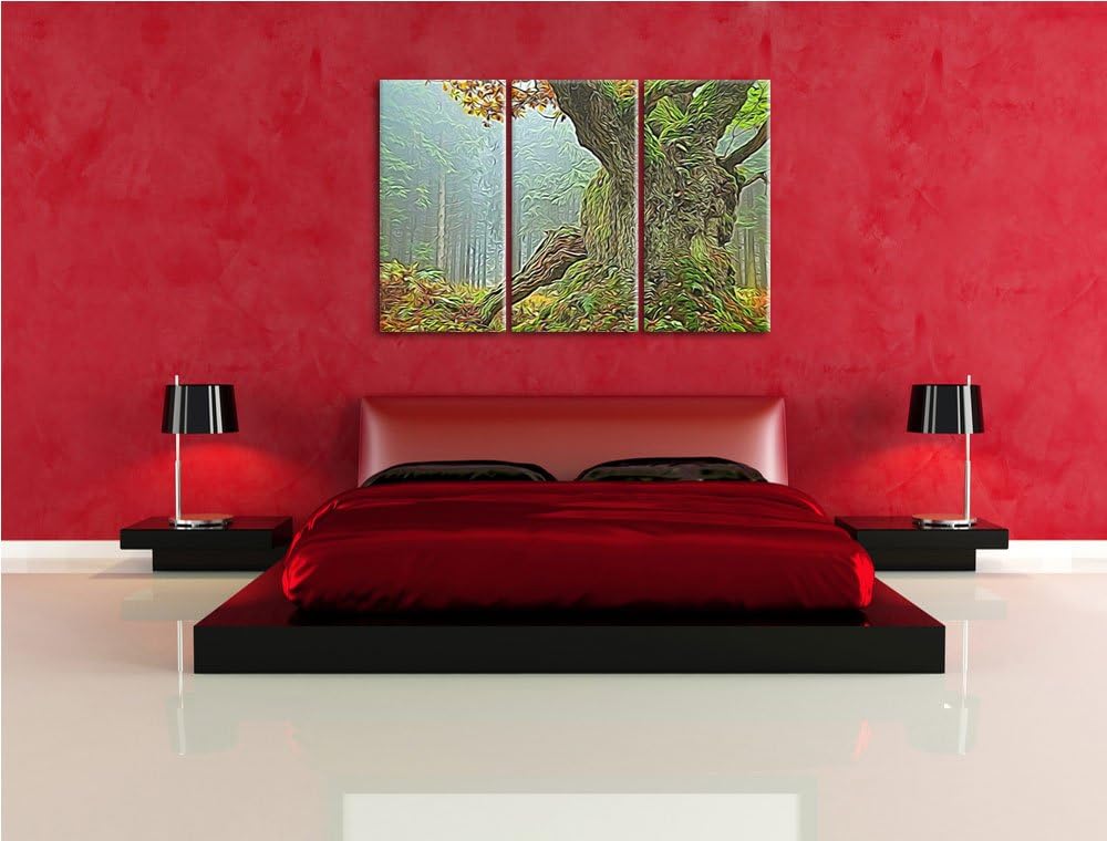 Dicker Baum im Wald im Moos Spezial 3-Teiler Leinwandbild 120x80 Bild auf Leinwand, XXL riesige Bild