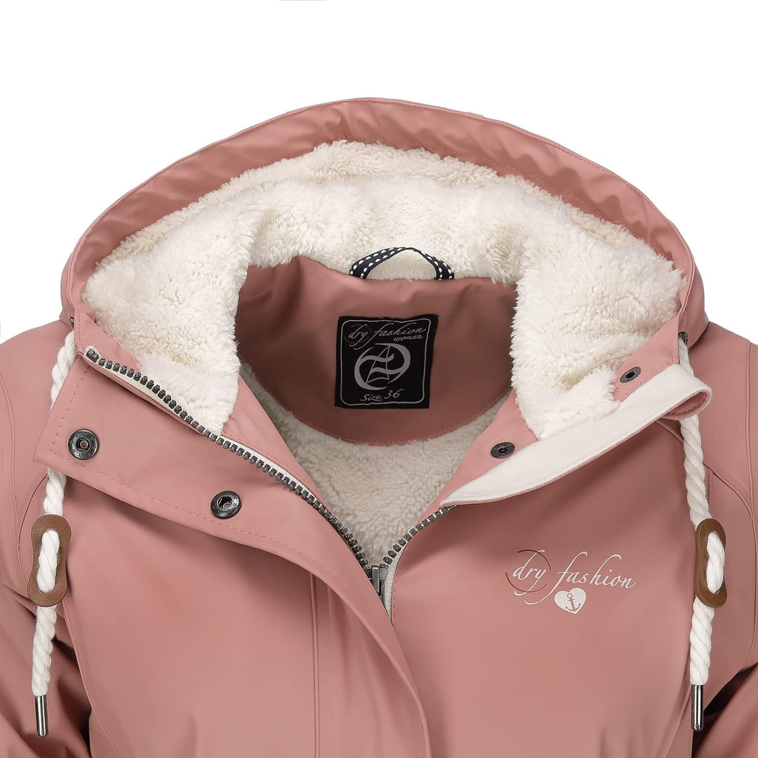 Dry Fashion Damen Regenmantel Malmö - Frauen Regenjacke Jacke mit Kapuze Lang Winddicht Wasserdicht