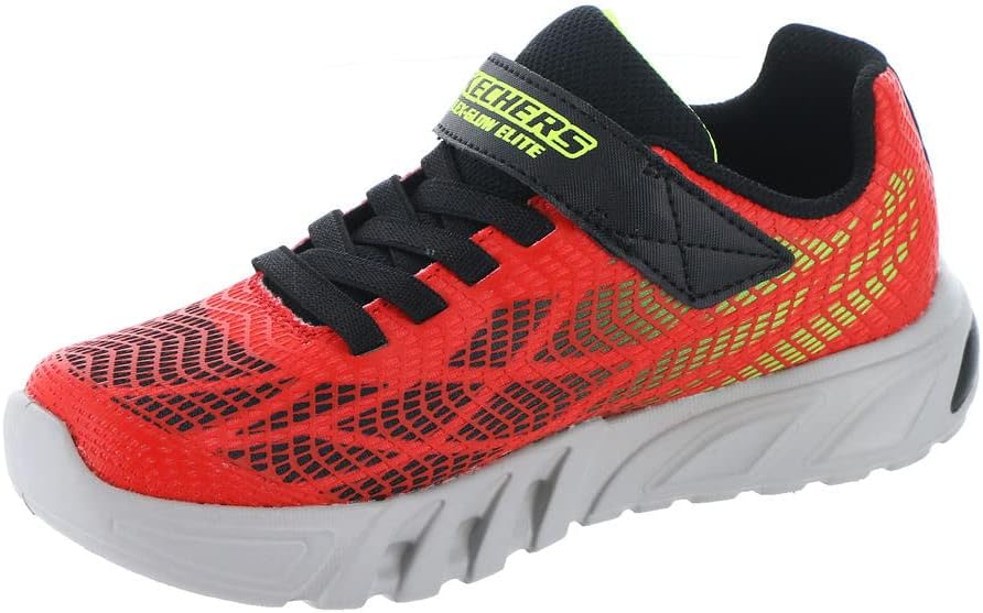 Skechers 400137L RDBK Sneaker, Red Synthetic/Black & Yellow Trim, 28 EU