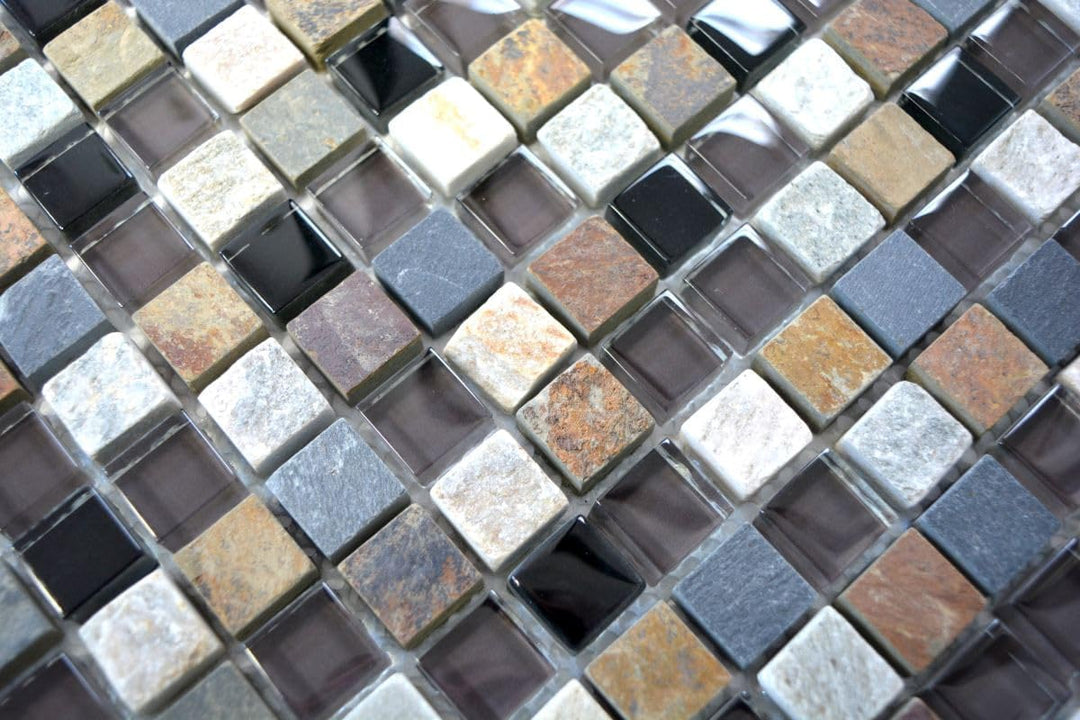 Mosaik Quadrat Crystal/Stein mix Glasmosaik Transluzent Transparent 3D, Mosaikstein Format: 15x15x8