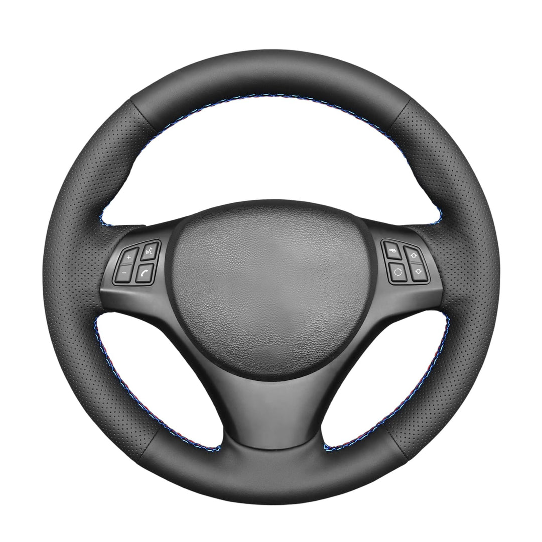 MEWANT Lenkradbezug für Sport M3 E90 E91 E92 E93 E87 E81 E82 E88 X1 E84 Schwarz Kunstleder Auto Lenk