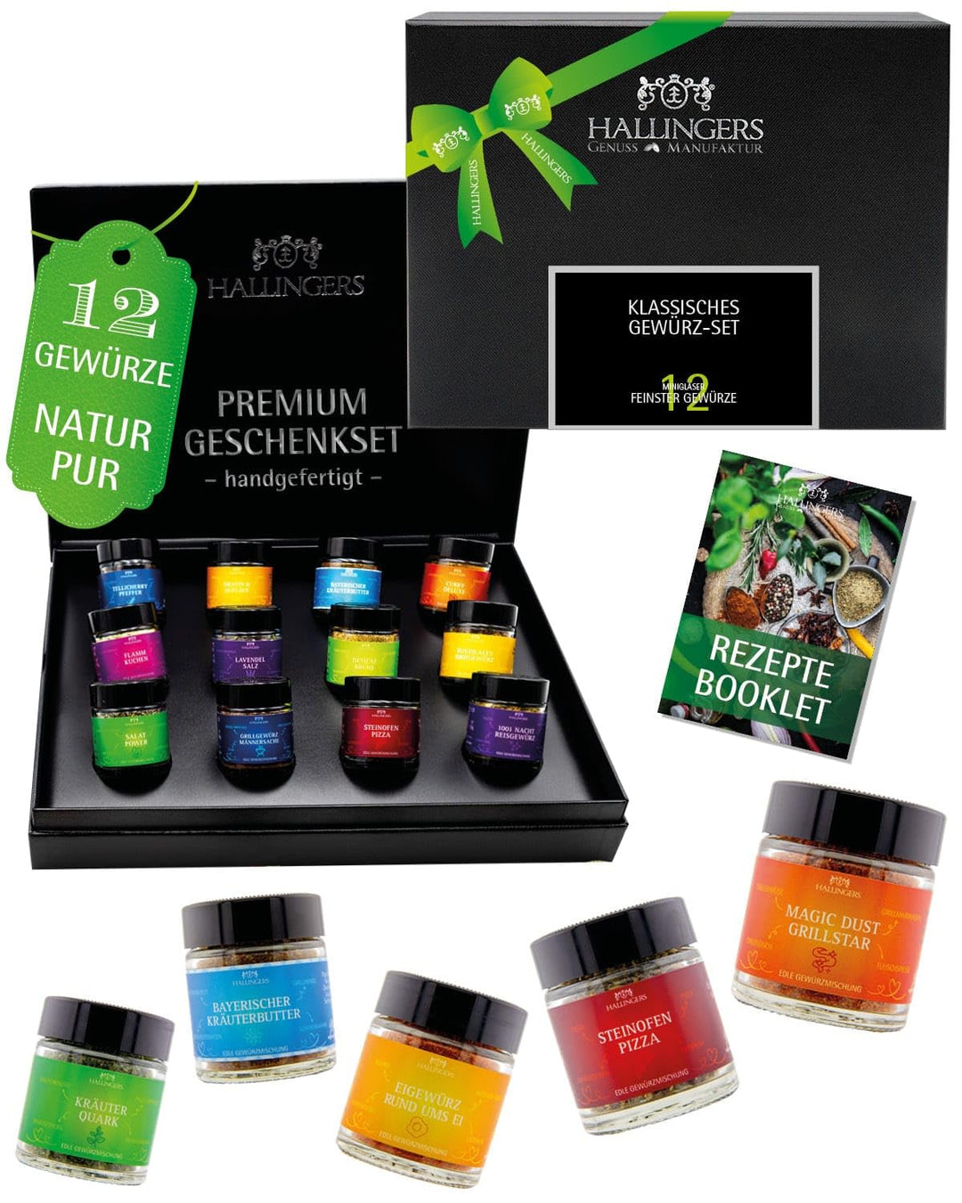 Hallingers Klassisches Gewürz-Set - Gewürz Geschenkset handmade, 12 Gewürze aus aller Welt (Set) - A