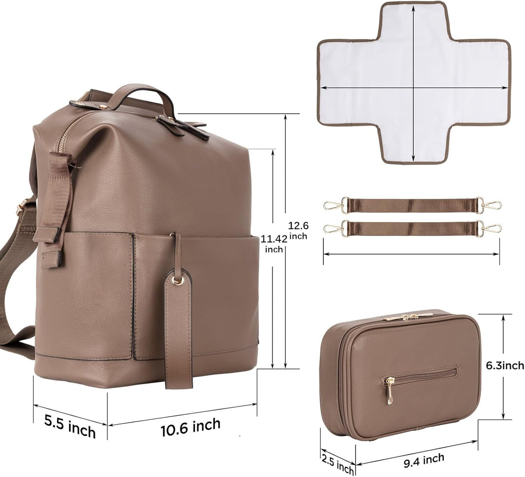Minsong Fashion Diaper Bag Backpack, Leather Diaper Bags Organizer With Changing Station, Travel Dia