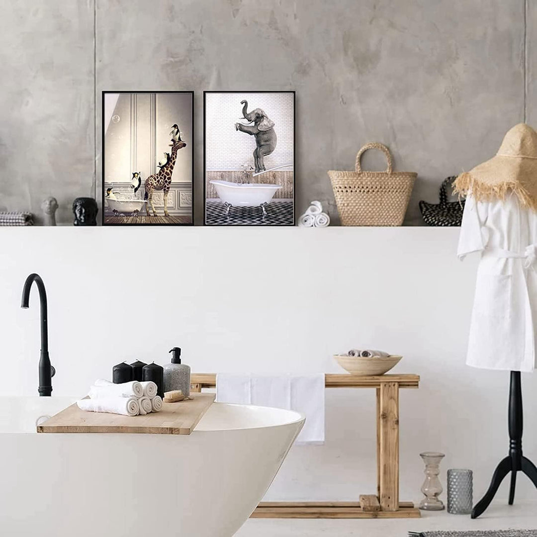 Tier in der Badewanne Leinwand Bilder Traumbad Poster,Tier Schwarz Weiss Wand Kunst Drucke Minimalis