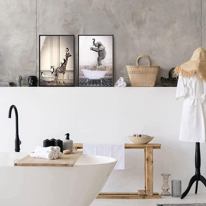 Tier in der Badewanne Leinwand Bilder Traumbad Poster,Tier Schwarz Weiss Wand Kunst Drucke Minimalis