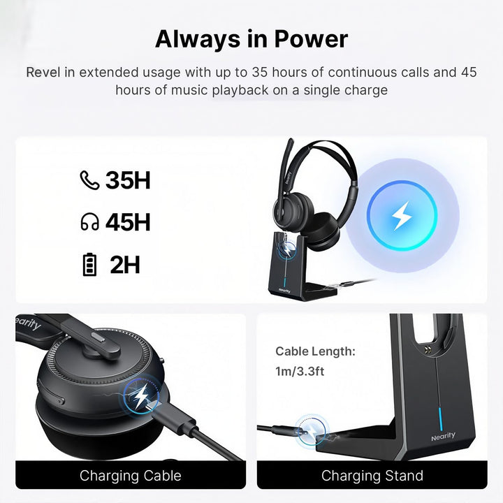 NEARITY EP320 Wireless Headset mit Mikro für Arbeit, Bluetooth-Headset mit Geräuschunterdrückung, US