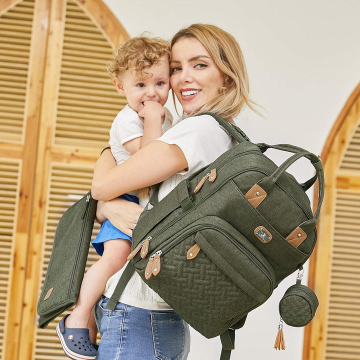 Wickeltasche Rucksack - Dikaslon Grosser Wickelrucksack mit Multifunktions-Babytaschen, Armeegrün