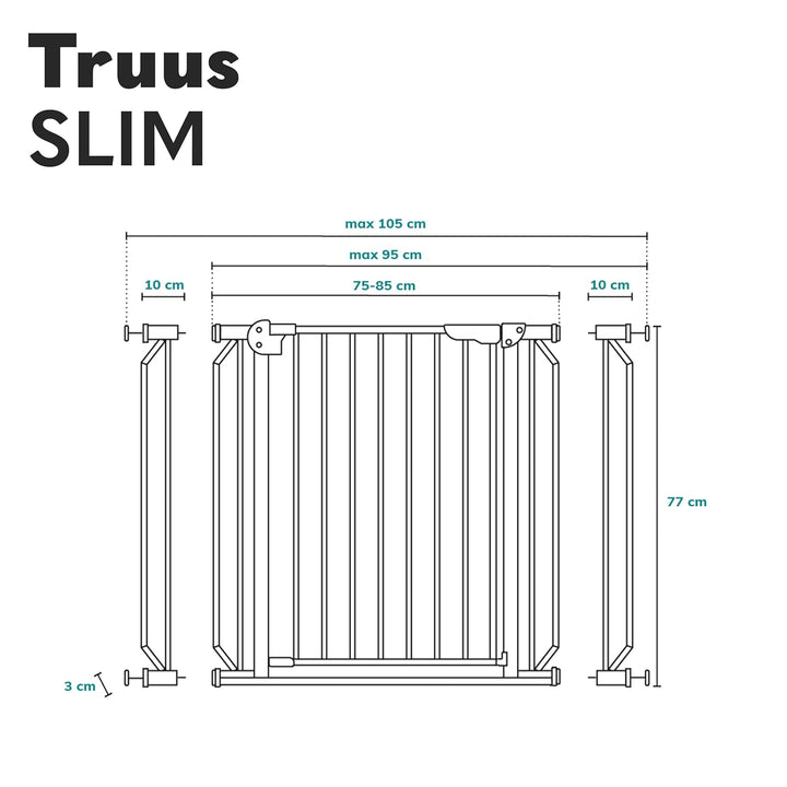 LIONELO Truus Slim Sicherheitstor, Verstellbare Breite von 75 bis 105 cm mit Press-Fit, Höhe 77 cm Ö