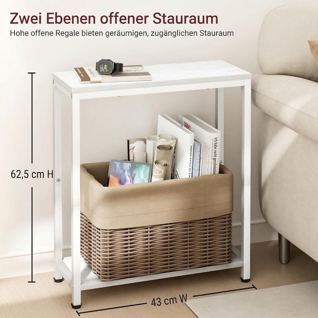 MISSLO Schmale Beistelltisch Couch, Kleiner Tisch mit 2 Ablagen für Klein Räume, Nachttisch Schmal f