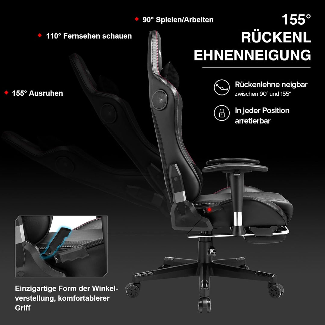 GTPLAYER Gaming Stuhl Gamer Stuhl mit Fussstütze Bluetooth Lautsprecher Ergonomischer Bürostuhl Comp